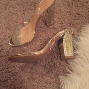 Brand new gold silver clear strap heels!